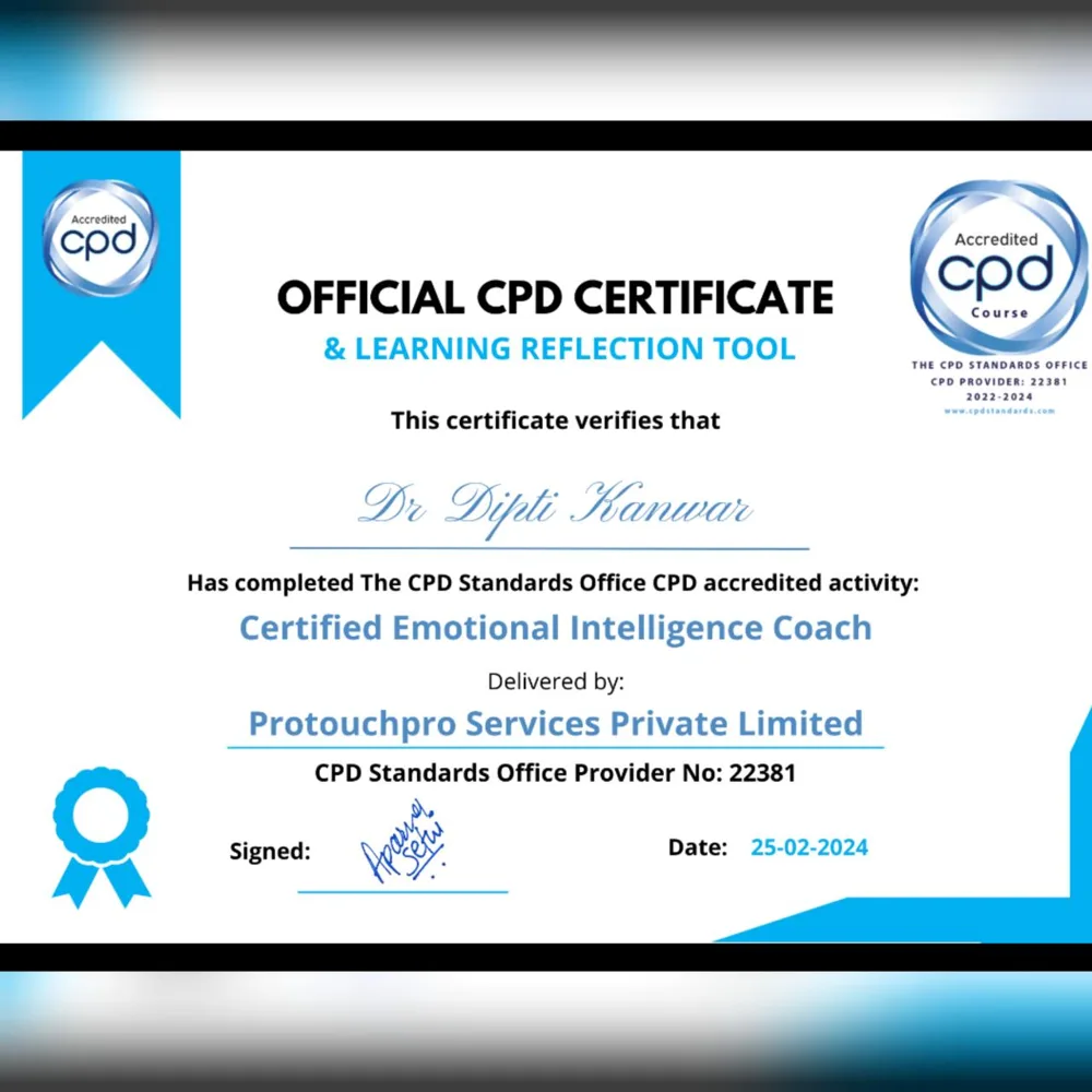 Certified Emotional Intelligence Coach | Dr. Dipti Kanwar, CPD Accredited 2024